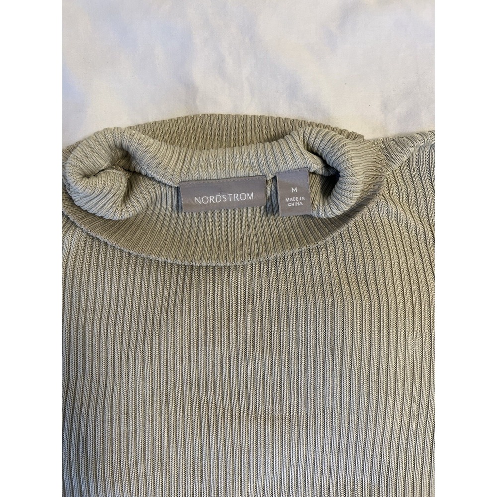 Nordstrom Women Beige 100% Silk Ribbed Mock Neck Sweater Size M Style 5993